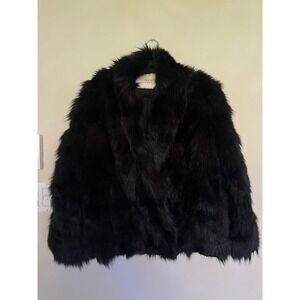 Nina Ricci Black Fur Coat Lapel Collar Luxury Designer Outerwear